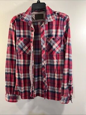 Buffalo David Bitton Red Navy White Plaid Button-Down Shirt - Casual Men's